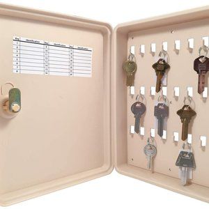 Hy-Ko KO302 Lockable Plastic Key Cabinet, 24-Hooks, Almond NEW